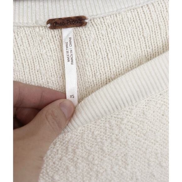 Free People Ivory Boucle Knit Sweater XS Balloon Sleeve Round Neck Pullover - Picture 5 of 9